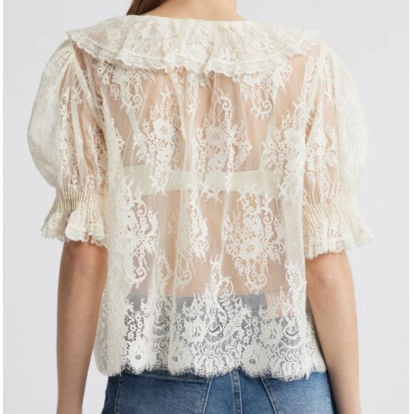✨ SALE✨ EUC Doen Henri Lace Sheer Top Blouse Sea Salt Ivory - Picture 3 of 6